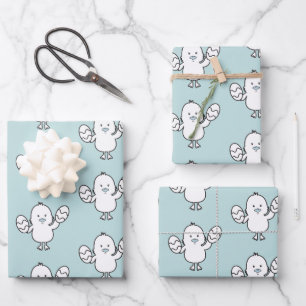 Pastel Blue Cute Easter Chick & Eggs Pattern Wrapping Paper Sheet