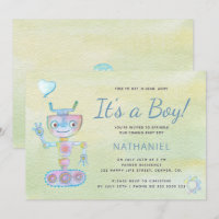 Pastel blue cute robot it's a boy baby shower