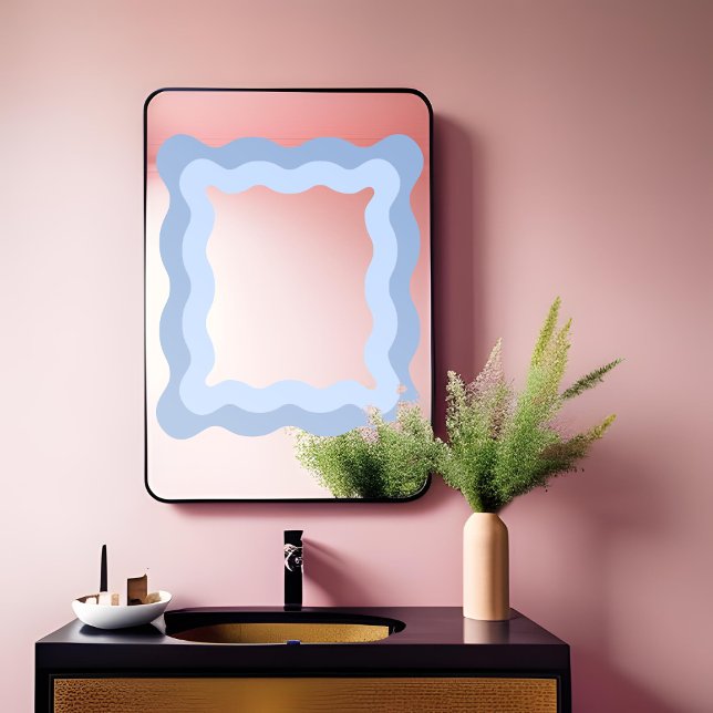 Pastel Blue Cute Wavy Rectangle Mirror Window Cling (Creator Uploaded)