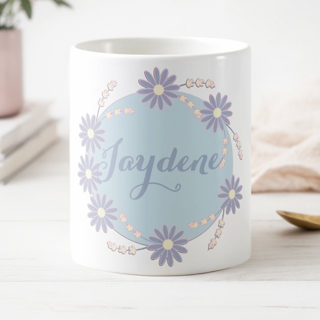 Pastel Blue Daisy Wreath Magic Mug (Cute blue wreath made of daisies in shades of blue with a touch of yellow. Put your name on it.)