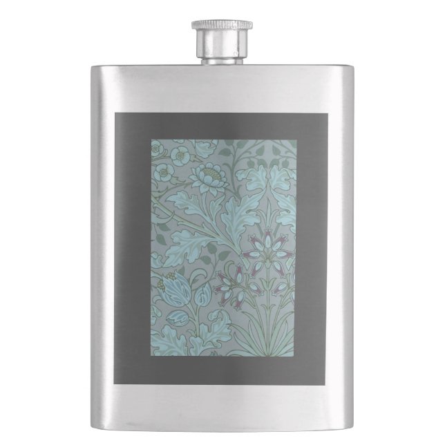 Pastel Blue Decorative Flowers  Hip Flask (Front)