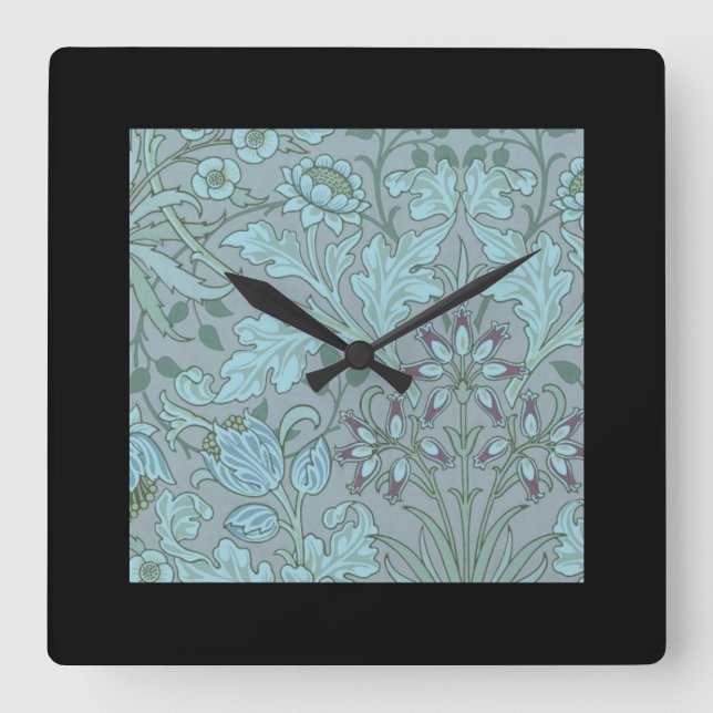 Pastel Blue Decorative Flowers  Square Wall Clock (Front)