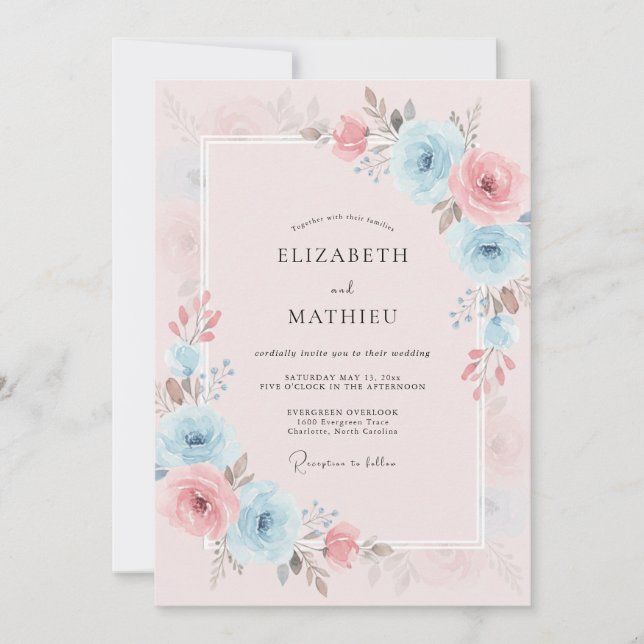 Pastel Blue Dreamy Spring Wedding Invitation (Front)