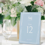 Pastel Blue Elegant Wedding Reception Table Number Pedestal Sign<br><div class="desc">This elegant sign displays a table number to help your friends and family find their seats at your wedding reception. In a soft pastel blue colour, the sign displays a stylish geometric border for a retro touch. Customize the template with the newlyweds' initials, wedding date and reception venue. Add one...</div>