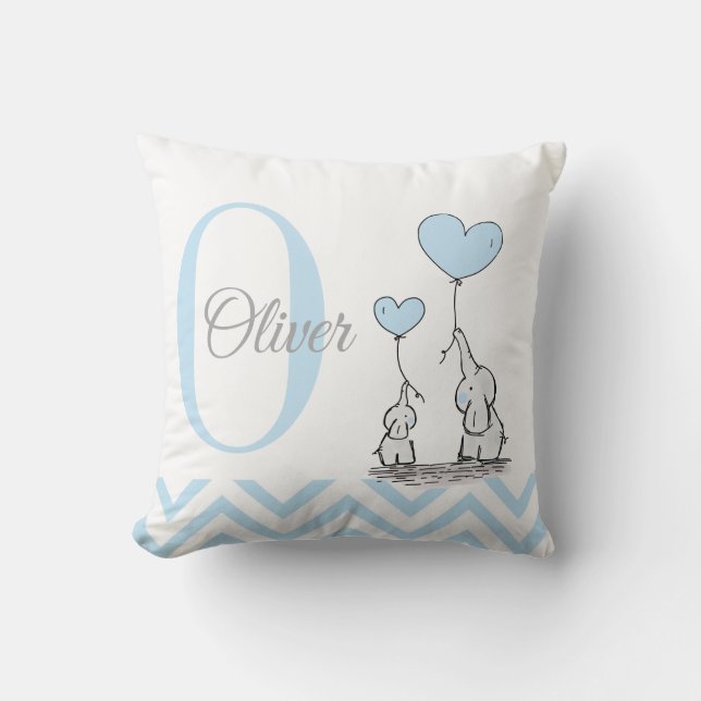 Pastel Blue Elephant Personalized Baby Boy Pillow (Front)