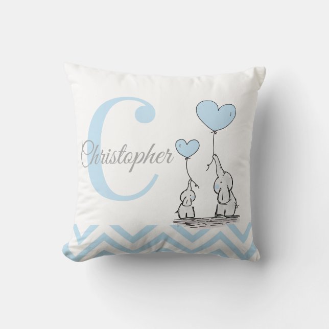 Pastel Blue Elephant Personnalisé Baby Boy Coussin (Recto)