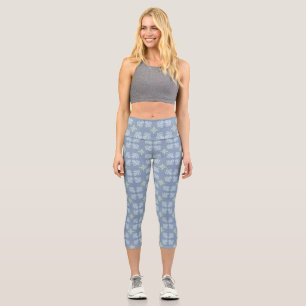Pastel blue floral abstract repeat capri leggings