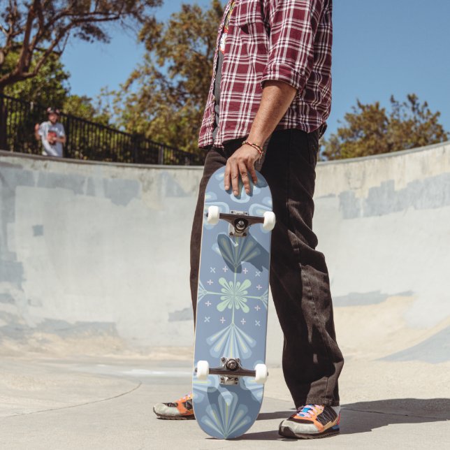 Pastel blue floral abstract repeat  skateboard (Outdoor 2)