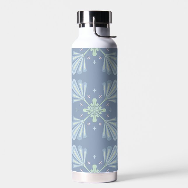 Pastel blue floral abstract repeat  water bottle (Left)