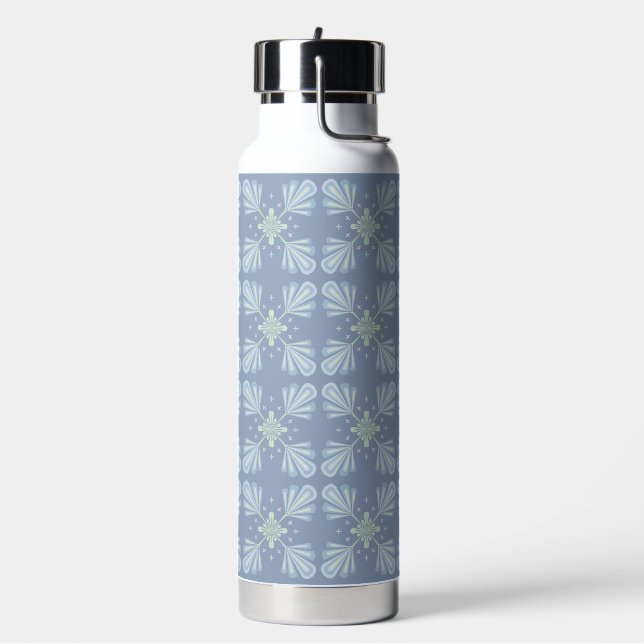 Pastel blue floral abstract repeat  water bottle (Left)