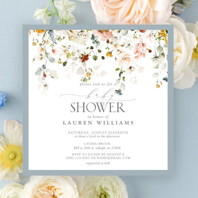 Pastel Blue Floral Drop Script Baby Shower Invitation (Baby Shower Invitation!)