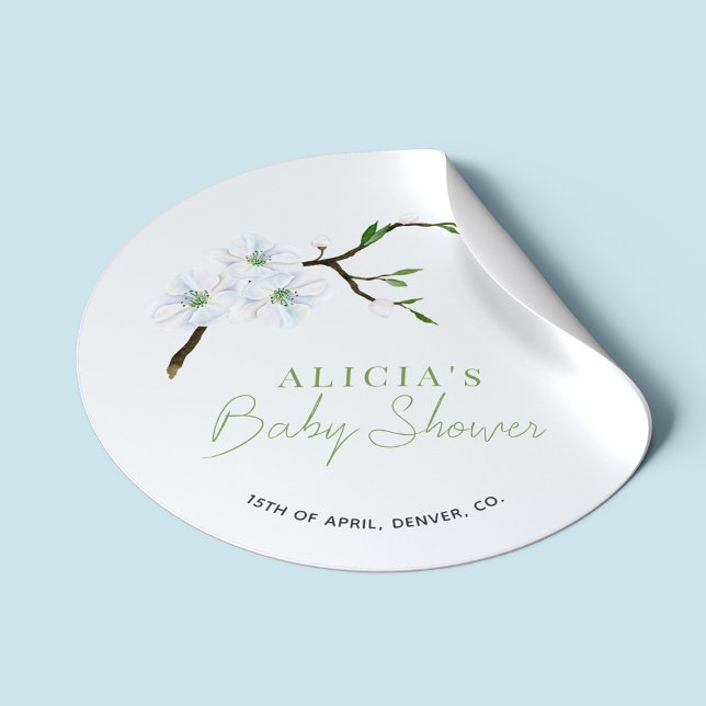 Pastel blue floral elegant boy baby shower classic round sticker (Creator Uploaded)