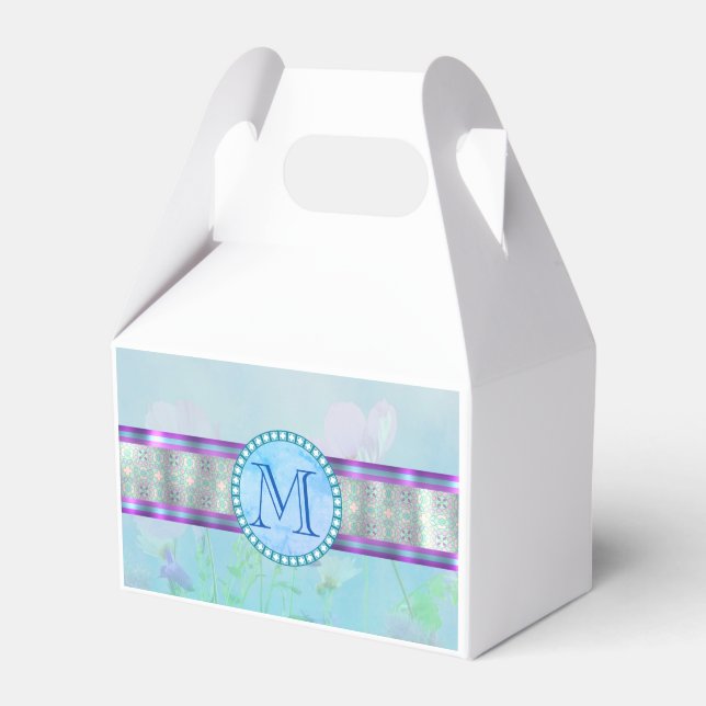 Pastel Blue Floral Monogram Favor Box (Front Side)