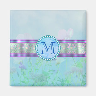 Pastel Blue Floral Monogram Magnet