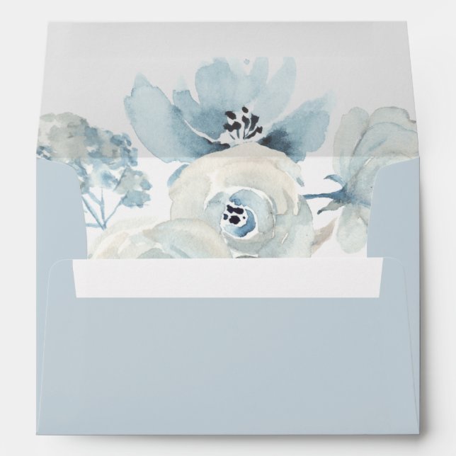 Pastel Blue Floral Personalized Return Address Envelope (Back (Bottom))