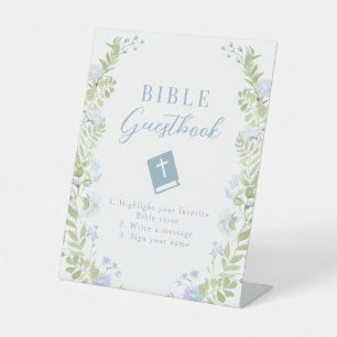 Pastel Blue Floral Wedding Bible Guestbook Sign