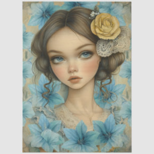Pastel Blue Florals & Girl with Flower in Her Hair Tissue Paper