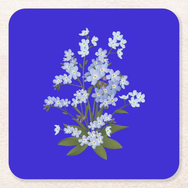 Pastel Blue Flower Arrangement Square Paper Coaster (Front)