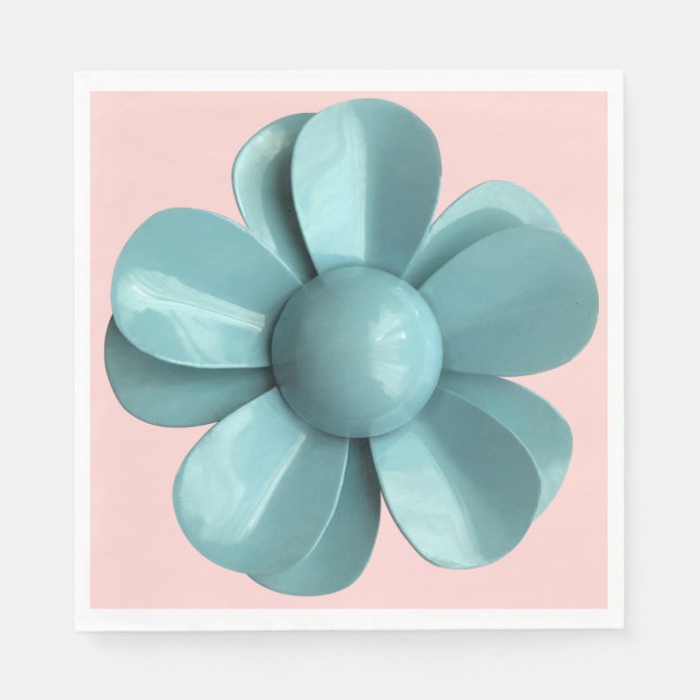 Pastel Blue Flower Floral Summer Wedding MCM Pink Napkin (Front)