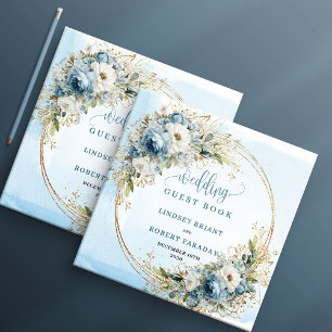 Pastel Blue Flowers Gold Wedding Sign In Book