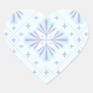 Pastel Blue Geometric Floral Pattern Heart Sticker