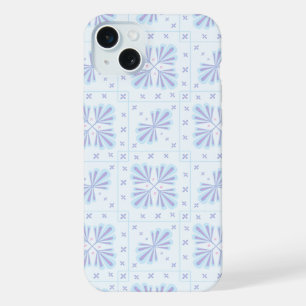 Pastel Blue Geometric Floral Pattern iPhone 15 Plus Case