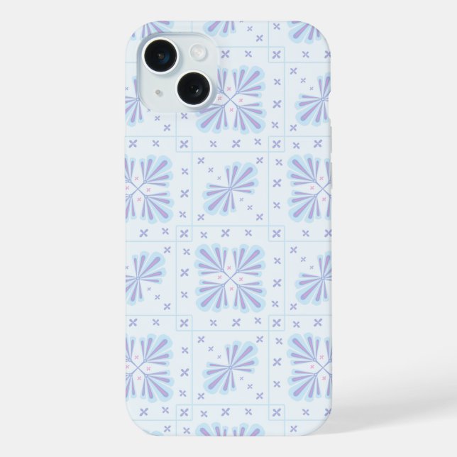 Pastel Blue Geometric Floral Pattern iPhone Case (Back)