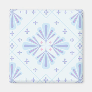 Pastel Blue Geometric Floral Pattern Magnet
