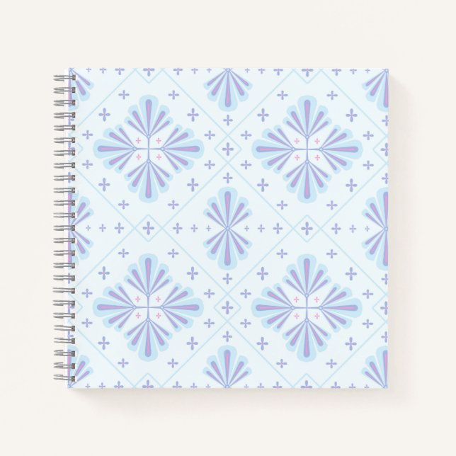 Pastel Blue Geometric Floral Pattern Notebook (Front)