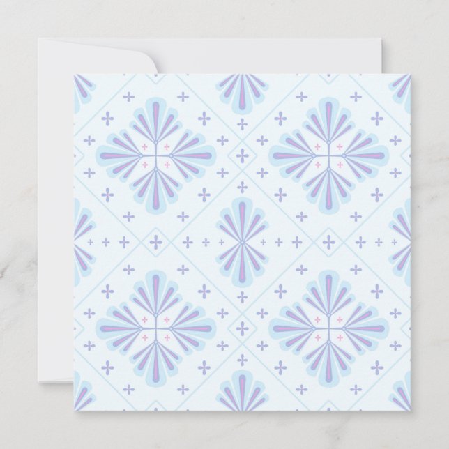 Pastel Blue Geometric Floral Pattern Save The Date (Front)