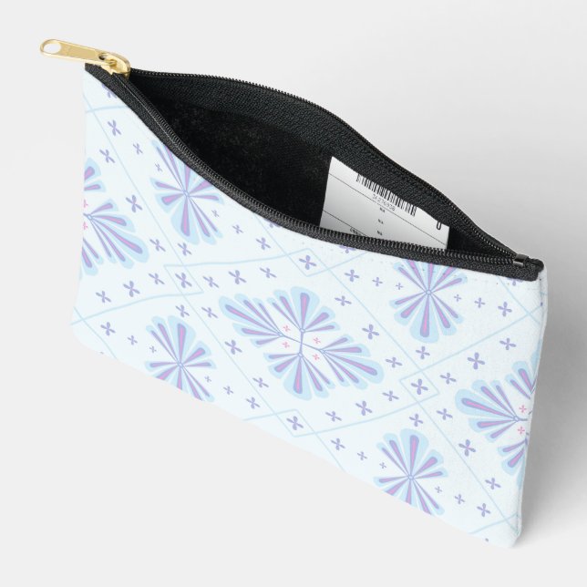 Pastel Blue Geometric Floral Repeat Pattern  Accessory Pouch (Open)