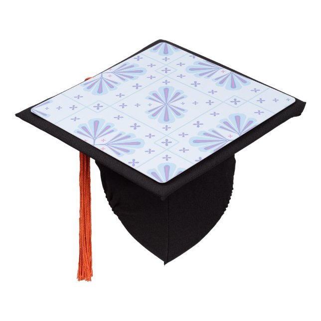 Pastel Blue Geometric Floral Repeat Pattern  Graduation Cap Topper (Angled)