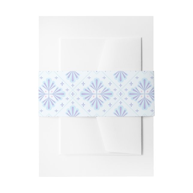 Pastel Blue Geometric Floral Repeat Pattern  Invitation Belly Band (Front Example)