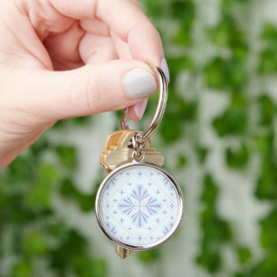 Pastel Blue Geometric Floral Repeat Pattern  Keychain