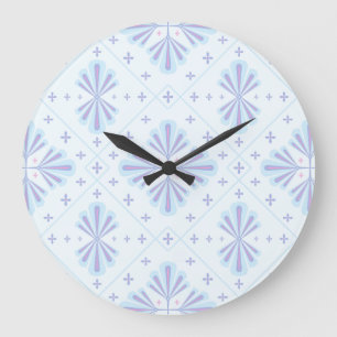 Pastel Blue Geometric Floral Repeat Pattern Large Clock