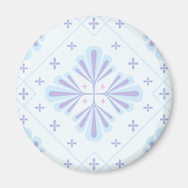 Pastel Blue Geometric Floral Repeat Pattern  Magnet (Front)