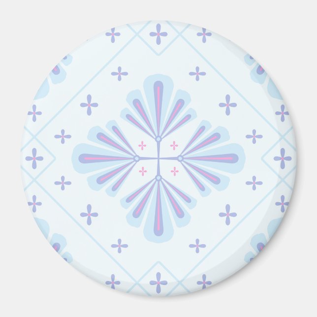 Pastel Blue Geometric Floral Repeat Pattern  Magnet (Front)