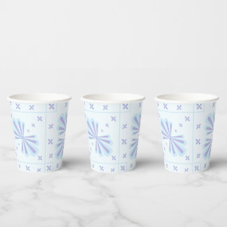 Pastel Blue Geometric Floral Repeat Pattern  Paper Cups