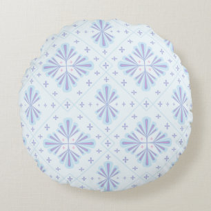 Pastel Blue Geometric Floral Repeat Pattern  Round Pillow