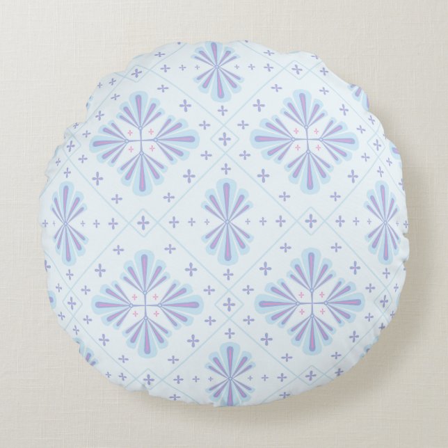 Pastel Blue Geometric Floral Repeat Pattern  Round Pillow (Front)