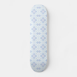 Pastel Blue Geometric Floral Repeat Pattern Skateboard