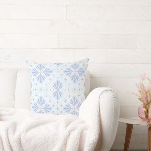 Pastel Blue Geometric Floral Repeat Pattern  Throw Pillow
