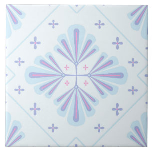 Pastel Blue Geometric Floral Repeat Pattern Tile