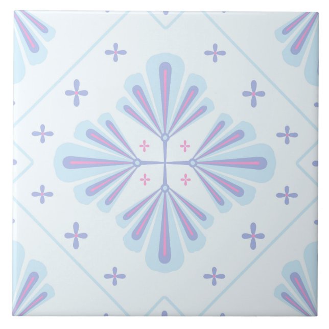 Pastel Blue Geometric Floral Repeat Pattern  Tile (Front)