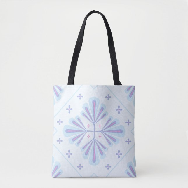 Pastel Blue Geometric Floral Repeat Pattern  Tote Bag (Front)