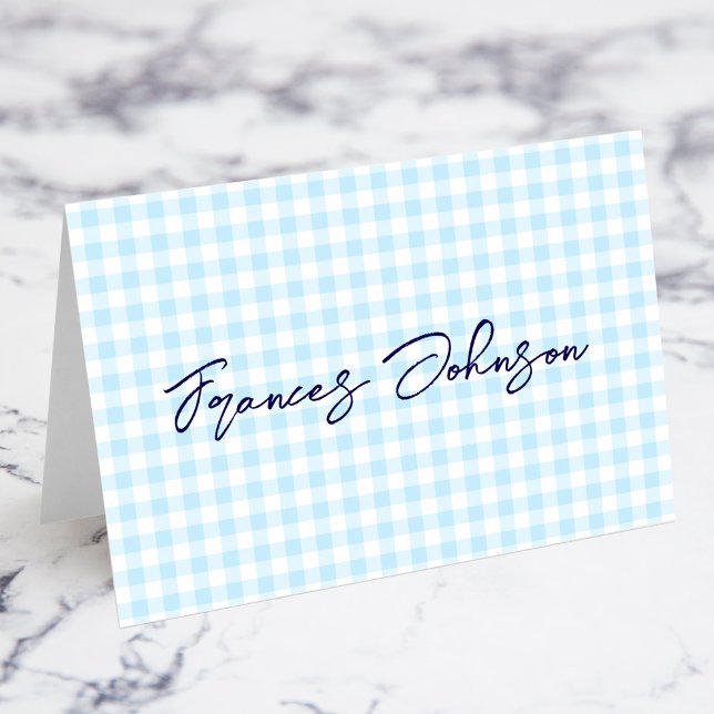Pastel Blue Gingham Individual Name Place Cards (Pastel Blue Gingham Individual Name Place Cards)