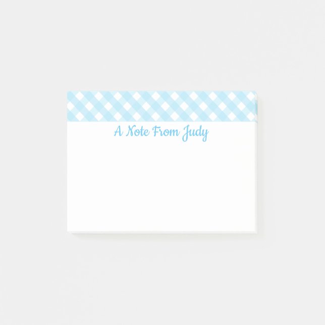 Pastel Blue Gingham Pattern Post-it Notes (Front)