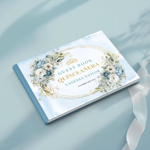 Pastel Blue Gold Boho Princess Guest Book Quince