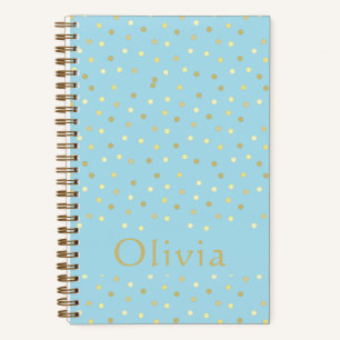 Pastel Blue Gold Confetti Dots Personalized Bullet Notebook
