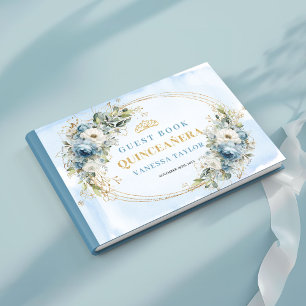 Pastel Blue Gold Greenery 15th Birthday Guest Book